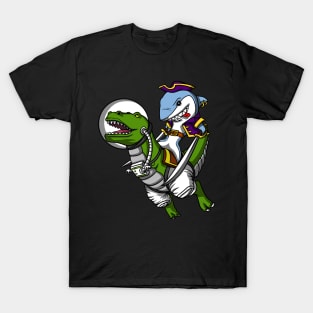 Shark Pirate Riding T-Rex Dinosaur T-Shirt